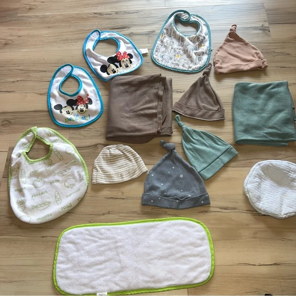 Blue and Green Bib Set with Playful Design